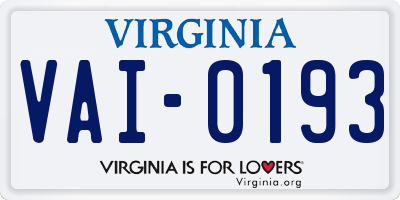 VA license plate VAI0193