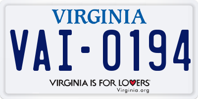 VA license plate VAI0194