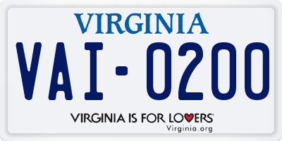 VA license plate VAI0200