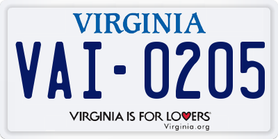 VA license plate VAI0205