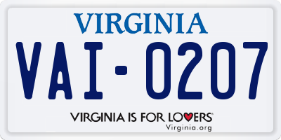 VA license plate VAI0207
