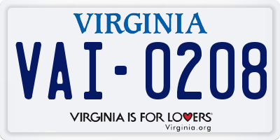 VA license plate VAI0208