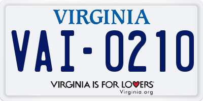 VA license plate VAI0210