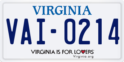 VA license plate VAI0214