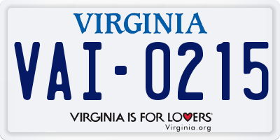 VA license plate VAI0215