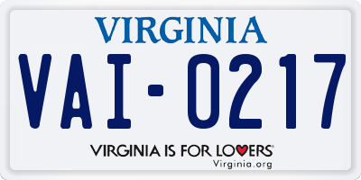 VA license plate VAI0217