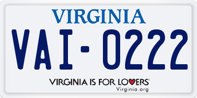 VA license plate VAI0222