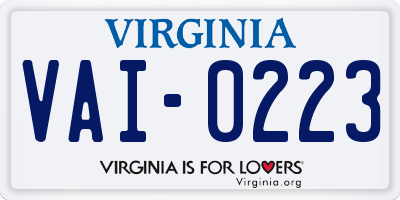 VA license plate VAI0223