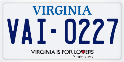 VA license plate VAI0227