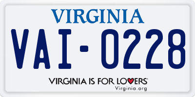 VA license plate VAI0228