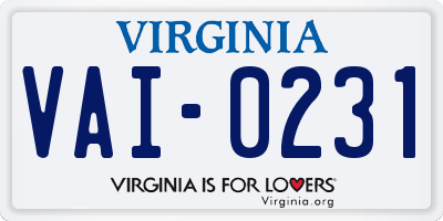 VA license plate VAI0231
