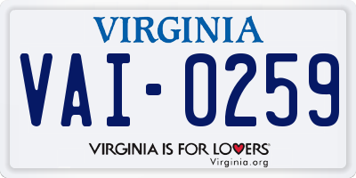 VA license plate VAI0259