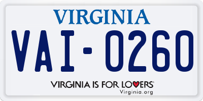 VA license plate VAI0260