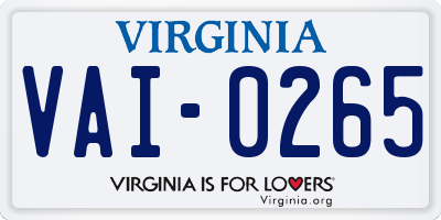 VA license plate VAI0265