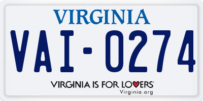 VA license plate VAI0274