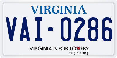 VA license plate VAI0286
