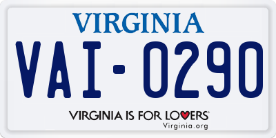 VA license plate VAI0290