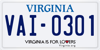 VA license plate VAI0301
