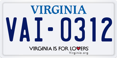 VA license plate VAI0312