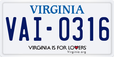 VA license plate VAI0316