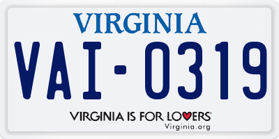 VA license plate VAI0319