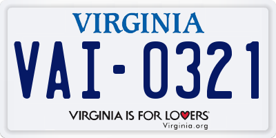 VA license plate VAI0321