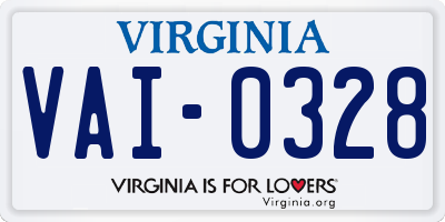 VA license plate VAI0328