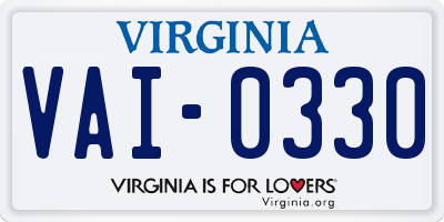 VA license plate VAI0330