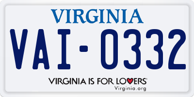 VA license plate VAI0332