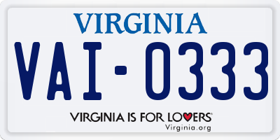VA license plate VAI0333