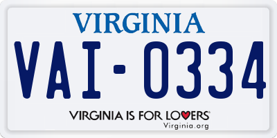 VA license plate VAI0334
