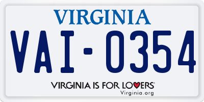 VA license plate VAI0354