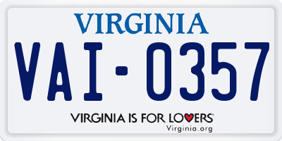 VA license plate VAI0357