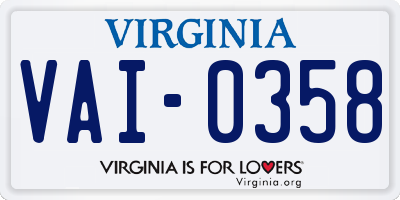 VA license plate VAI0358