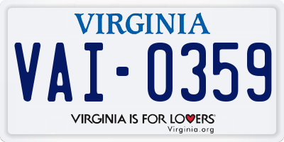 VA license plate VAI0359
