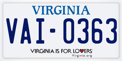 VA license plate VAI0363