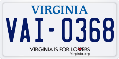 VA license plate VAI0368