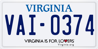 VA license plate VAI0374