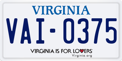 VA license plate VAI0375