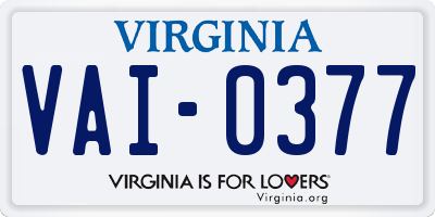 VA license plate VAI0377