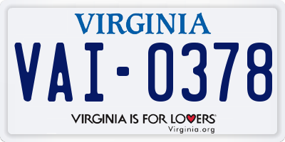 VA license plate VAI0378