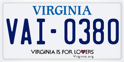 VA license plate VAI0380