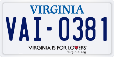 VA license plate VAI0381