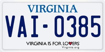VA license plate VAI0385