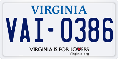 VA license plate VAI0386