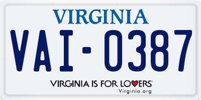 VA license plate VAI0387
