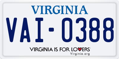 VA license plate VAI0388