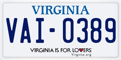 VA license plate VAI0389