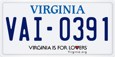 VA license plate VAI0391
