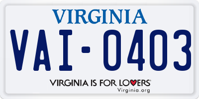 VA license plate VAI0403